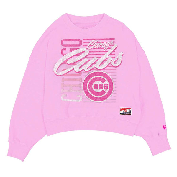 Chicago Cubs New Era Women's Pink Script Chicago Crewneck Sweatshirt