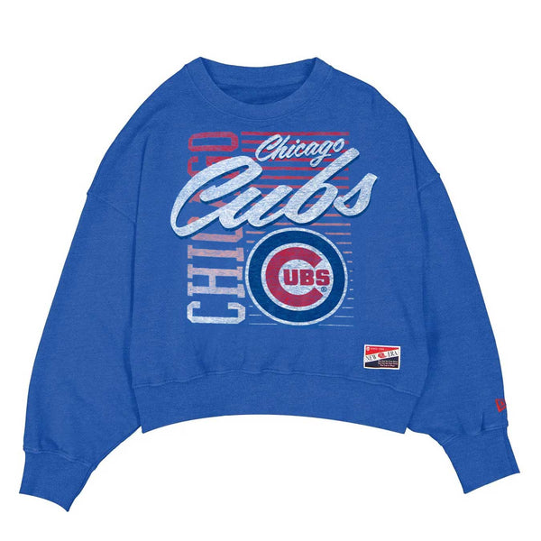 Chicago Cubs New Era Women's Royal Script Chicago Crewneck Sweatshirt
