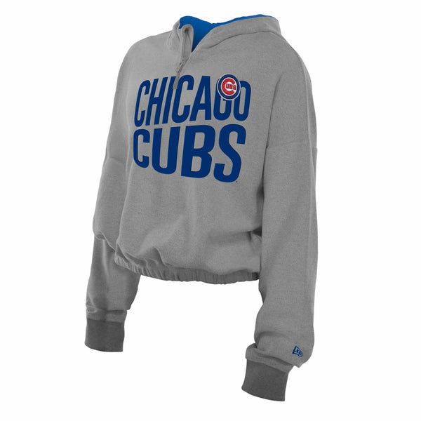 Chicago Cubs New Era Women's Grey Bubble Bullseye Hooded Sweatshirt