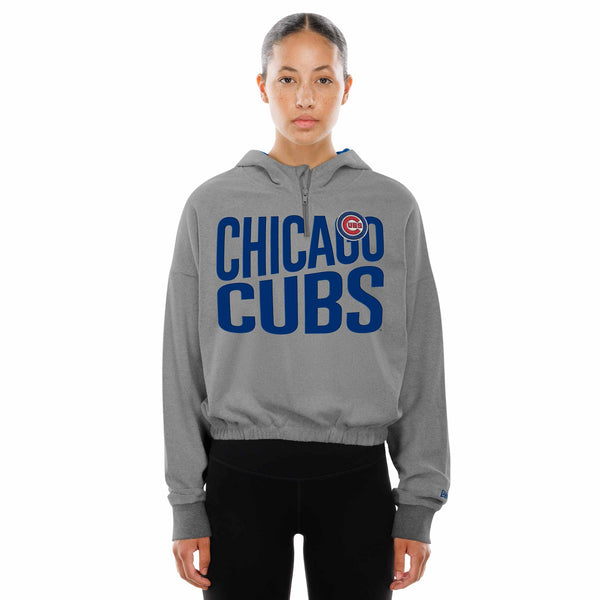 Chicago Cubs New Era Women's Grey Bubble Bullseye Hooded Sweatshirt