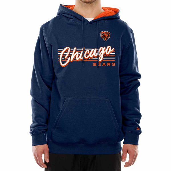 Chicago Bears New Era Navy Script Stripes Hooded Sweatshirt