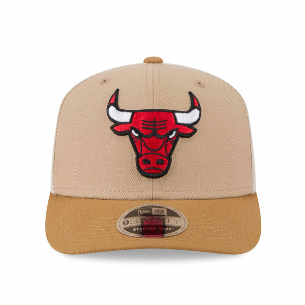 Chicago Bulls New Era Khaki Bulls Head Logo 9SEVENTY Stretch Fit Mesh Trucker Adjustable Cap
