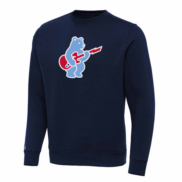Chicago Cubs Antigua Blues Rock Bear Logo Navy Blue Victory Crewneck Sweatshirt