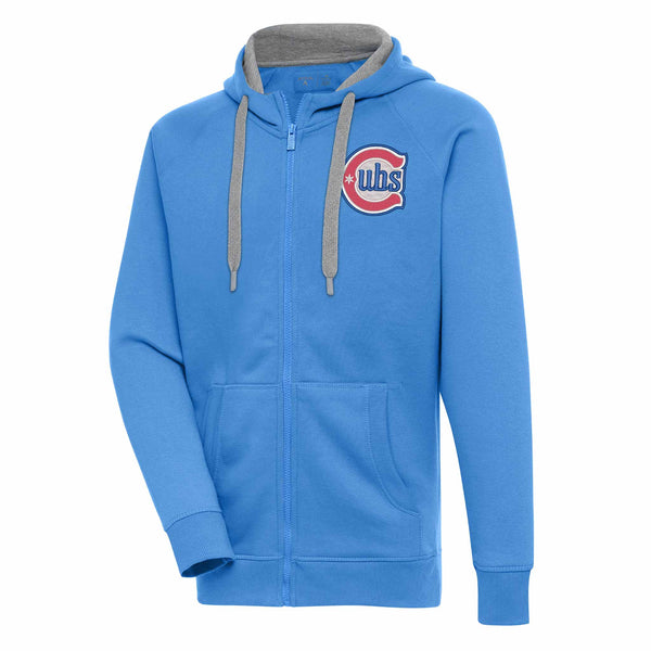 Chicago Cubs Antigua Blues Alternate Columbia Blue Victory Full Zip Hooded Sweatshirt
