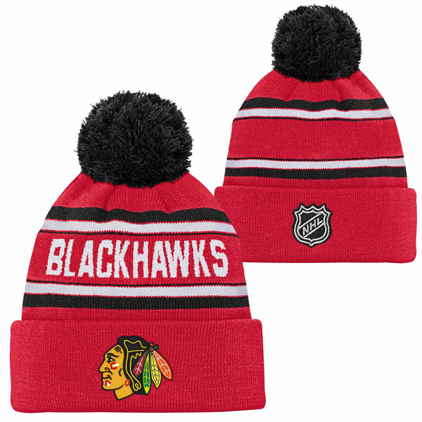 Chicago Blackhawks Youth Jacquard Cuffed POM Knit Cap