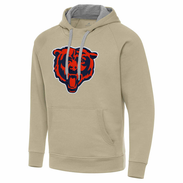 Chicago Bears Antigua Cream Bears Head Victory Pullover Hooded Sweatshirt