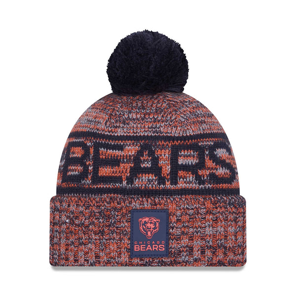 chicago bears hat that looks like a football helmet Chicago Bears New Era 2025 Bear Face Sideline Sport Knit Winter Hat – Wrigleyville Sports