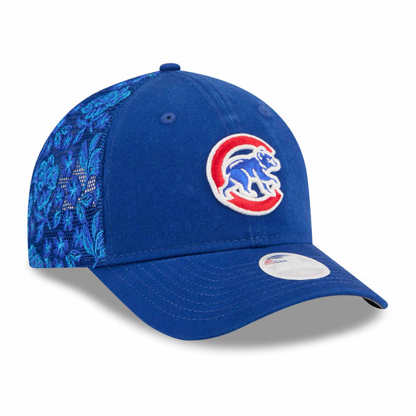 Chicago Cubs New Era Women's Navy Floral Mesh 9FORTY M Crown Adjustable Cap