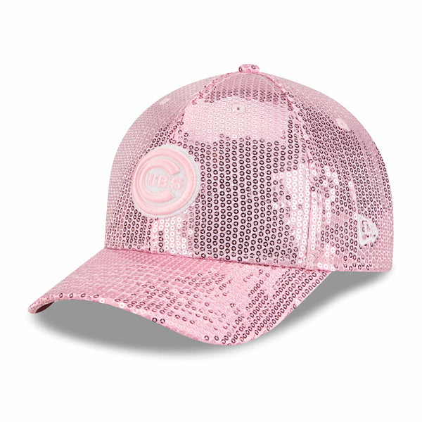 Chicago Cubs New Era Ladies 9FORTY Pink Bullseye Sequin Adjustable Cap
