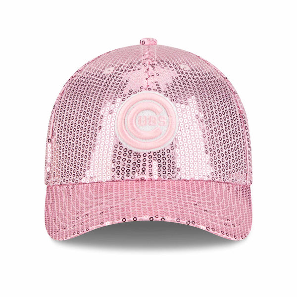 Chicago Cubs New Era Ladies 9FORTY Pink Bullseye Sequin Adjustable Cap