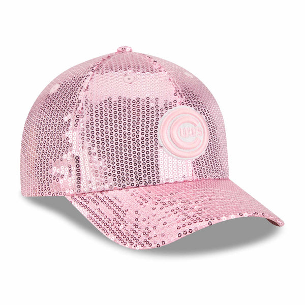 Chicago Cubs New Era Ladies 9FORTY Pink Bullseye Sequin Adjustable Cap