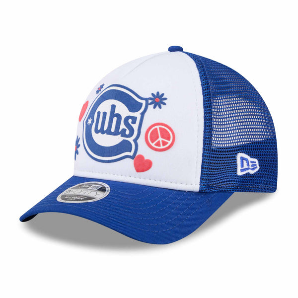 Chicago Cubs New Era Youth Girls Peace & Love 9FORTY M Crown Mesh Adjustable Cap