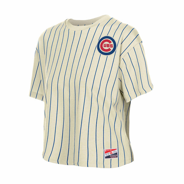 Chicago Cubs New Era Women's Beige Bullseye Boxy Short Sleeve T Shirt
