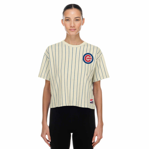 Chicago Cubs New Era Women's Beige Bullseye Boxy Short Sleeve T Shirt