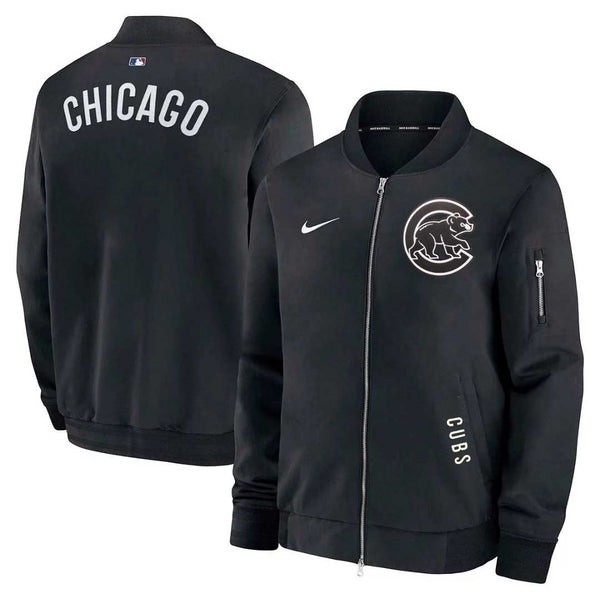 Chicago Cubs Nike Authentic On Field Anthracite Black Full Zip Walking Bear Bomber Jacket