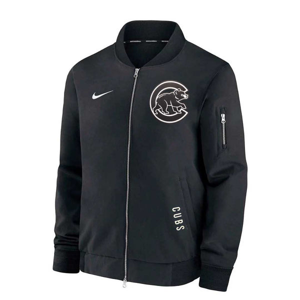 Chicago Cubs Nike Authentic On Field Anthracite Black Full Zip Walking Bear Bomber Jacket