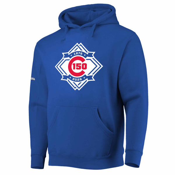 Chicago Cubs Stitches 150 Year Anniversary Logo Royal Blue Hooded Sweatshirt