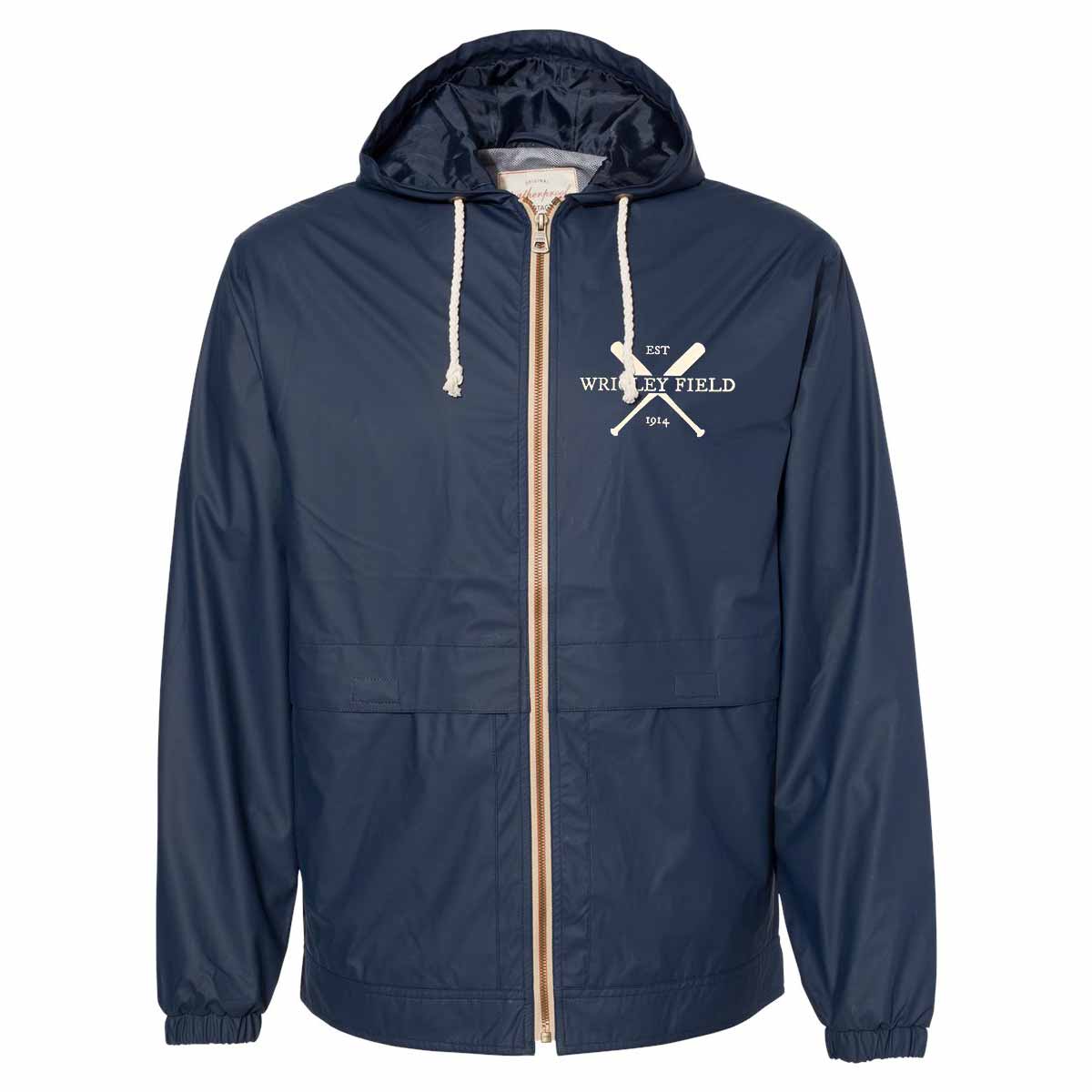 Wrigley Field Crossed Bats Vintage Weatherproof Hooded Rain Jacket