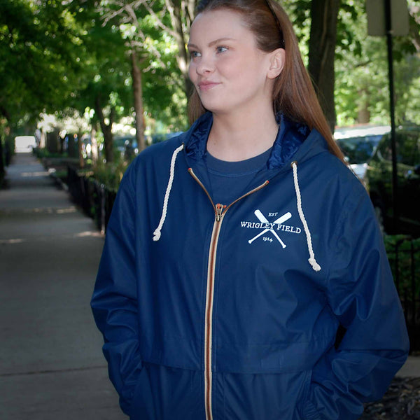 Wrigley Field Crossed Bats Vintage Weatherproof Hooded Rain Jacket