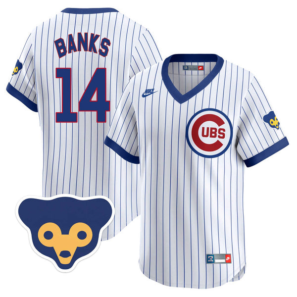 Chicago Cubs Ernie Banks Nike Limited Vapor 1957-78 Home Cooperstown Jersey With Authentic Lettering