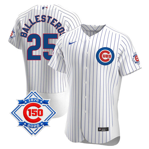 Chicago Cubs Moisés Ballesteros Nike Coolbase Authentic Home 150th Anniversary Patch Jersey with Authentic Lettering