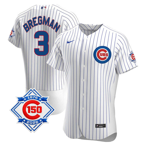 Chicago Cubs Alex Bregman Nike Coolbase Authentic Home 150th Anniversary Patch Jersey with Authentic Lettering