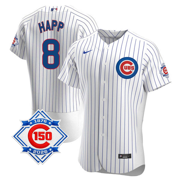 Chicago Cubs Ian Happ Nike Coolbase Authentic Home 150th Anniversary Patch Jersey with Authentic Lettering