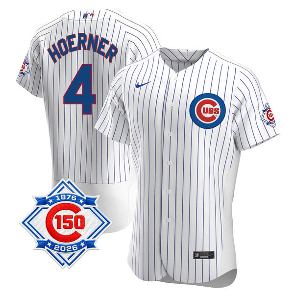 Chicago Cubs Nico Hoerner Nike Coolbase Authentic Home 150th Anniversary Patch Jersey with Authentic Lettering