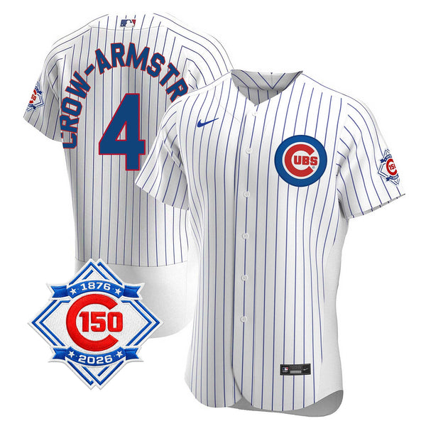 Chicago Cubs Pete Crow-Armstrong Nike Coolbase Authentic Home 150th Anniversary Patch Jersey with Authentic Lettering