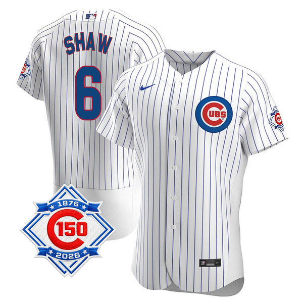 Chicago Cubs Matt Shaw Nike Coolbase Authentic Home 150th Anniversary Patch Jersey with Authentic Lettering