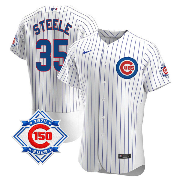 Chicago Cubs Justin Steele Nike Coolbase Authentic Home 150th Anniversary Patch Jersey with Authentic Lettering
