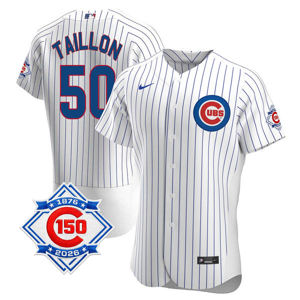 Chicago Cubs Jameson Taillon Nike Coolbase Authentic Home 150th Anniversary Patch Jersey with Authentic Lettering