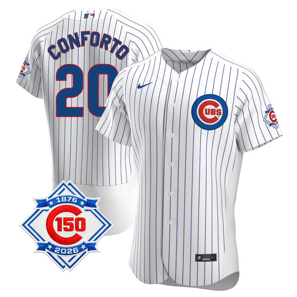 Chicago Cubs Michael Conforto Nike Coolbase Authentic Home 150th Anniversary Patch Jersey with Authentic Lettering