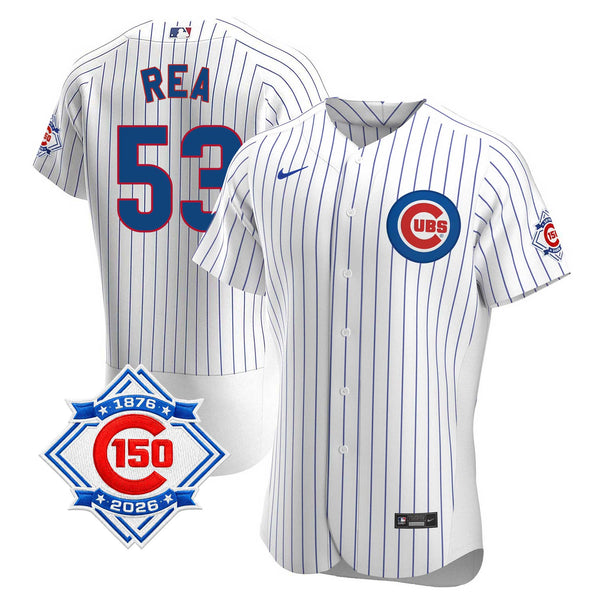 Chicago Cubs Colin Rea Nike Coolbase Authentic Home 150th Anniversary Patch Jersey with Authentic Lettering