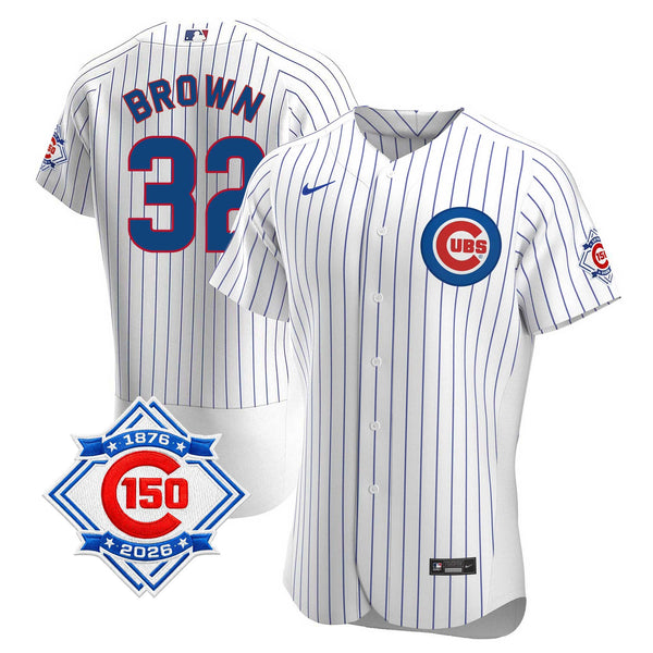 Chicago Cubs Ben Brown Nike Coolbase Authentic Home 150th Anniversary Patch Jersey with Authentic Lettering
