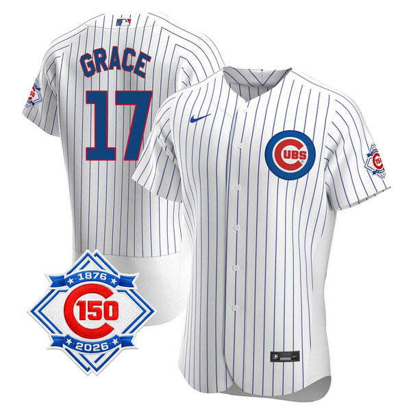 Chicago Cubs Mark Grace Nike Coolbase Authentic Home 150th Anniversary Patch Jersey with Authentic Lettering