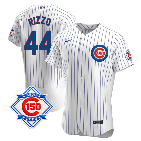 Chicago Cubs Anthony Rizzo Nike Coolbase Authentic Home 150th Anniversary Patch Jersey with Authentic Lettering