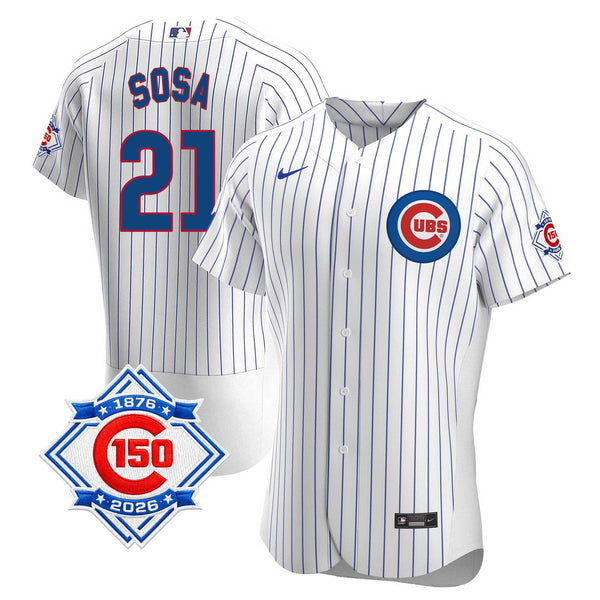 Chicago Cubs Sammy Sosa Nike Coolbase Authentic Home 150th Anniversary Patch Jersey with Authentic Lettering