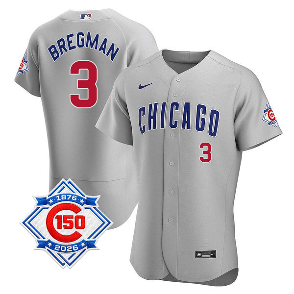 Chicago Cubs Alex Bregman Nike Coolbase Authentic Road 150th Anniversary Patch Jersey with Authentic Lettering