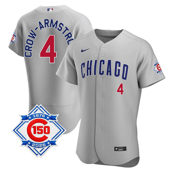 Chicago Cubs Pete Crow-Armstrong Nike Coolbase Authentic Road 150th Anniversary Patch Jersey with Authentic Lettering