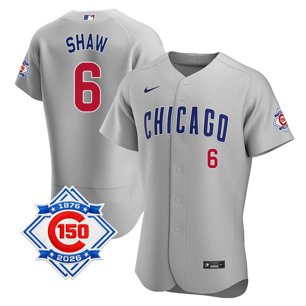 Chicago Cubs Matt Shaw Nike Coolbase Authentic Road 150th Anniversary Patch Jersey with Authentic Lettering