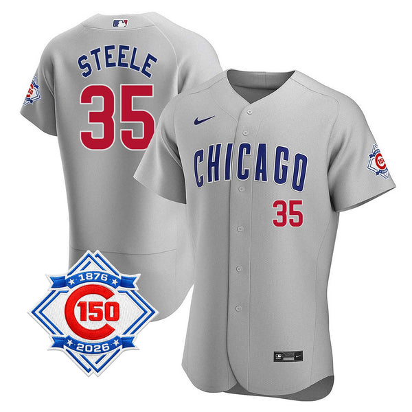 Chicago Cubs Justin Steele Nike Coolbase Authentic Road 150th Anniversary Patch Jersey with Authentic Lettering