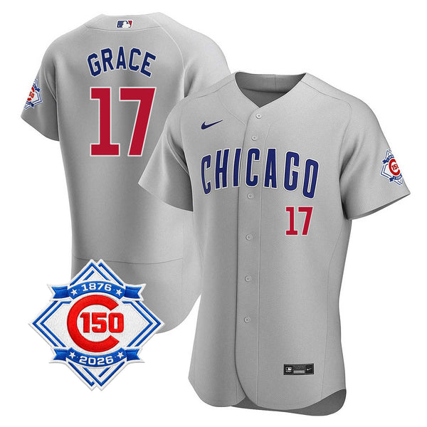Chicago Cubs Mark Grace Nike Coolbase Authentic Road 150th Anniversary Patch Jersey with Authentic Lettering