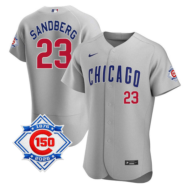 Chicago Cubs Ryne Sandberg Nike Coolbase Authentic Road 150th Anniversary Patch Jersey with Authentic Lettering