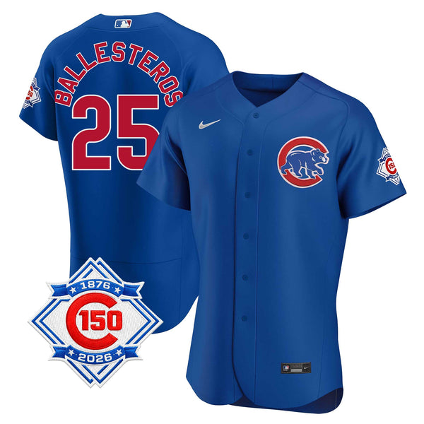 Chicago Cubs Moisés Ballesteros Nike Coolbase Authentic Alternate 150th Anniversary Patch Jersey with Authentic Lettering