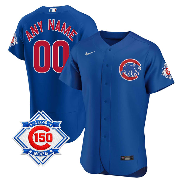 Chicago Cubs Customized Nike Coolbase Authentic Alternate 150th Anniversary Patch Jersey with Authentic Lettering
