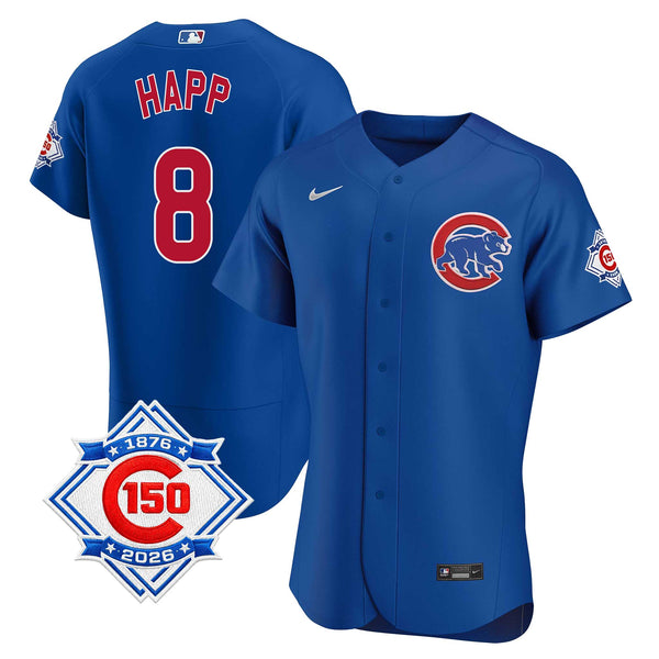 Chicago Cubs Ian Happ Nike Coolbase Authentic Alternate 150th Anniversary Patch Jersey with Authentic Lettering