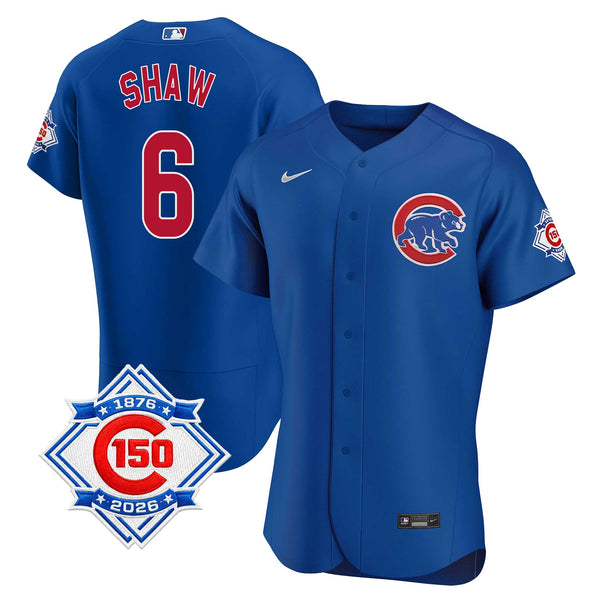 Chicago Cubs Matt Shaw Nike Coolbase Authentic Alternate 150th Anniversary Patch Jersey with Authentic Lettering