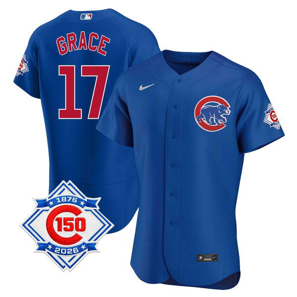 Chicago Cubs Mark Grace Nike Coolbase Authentic Alternate 150th Anniversary Patch Jersey with Authentic Lettering