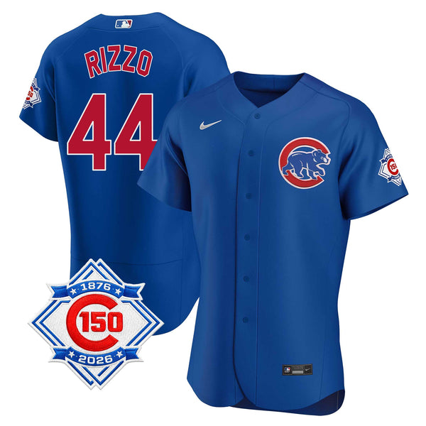 Chicago Cubs Anthony Rizzo Nike Coolbase Authentic Alternate 150th Anniversary Patch Jersey with Authentic Lettering